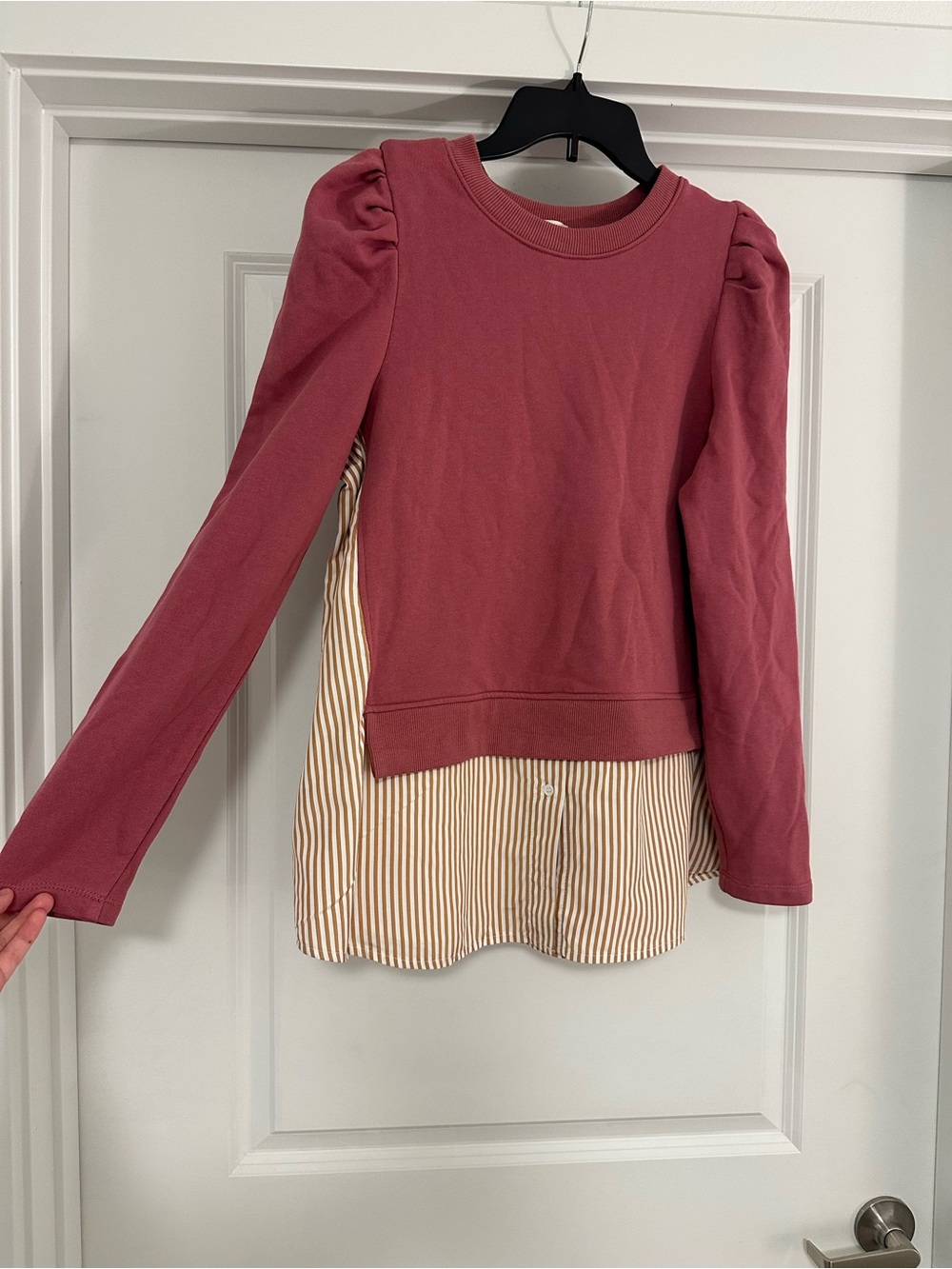 Anthropologie Mauve Pink Layered Sweater with Striped Shirttail